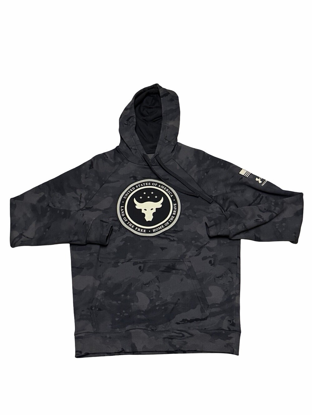 Size Medium Under Armour Project Rock Veterans Day Freedom Hoodie Black Camo